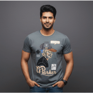 Modern Pista Front Printed Round Neck Half Sleeves for Men