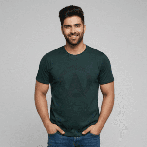 Trendy Green Front Printed Round Neck Half Sleeves for Men