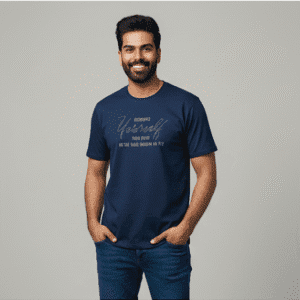 Stylish Navy Blue Front Printed Round Neck Half Sleeves for Men