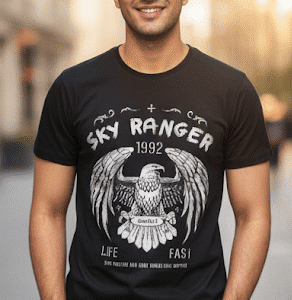 Modern Navy Blue Front Printed Round Neck Half Sleeves for Men