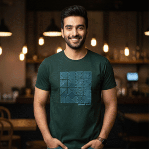 Smart Green Front Printed Round Neck Half Sleeves for Men