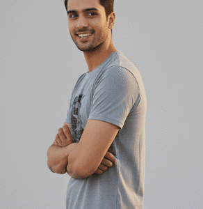 Exclusive Grey Front Printed Round Neck Half Sleeves for Men