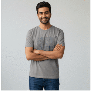 Stylish Sky Blue Front Printed Round Neck Half Sleeves for Men