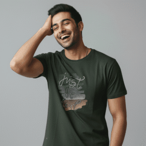 Elegant Dar Green Front Printed Round Neck Half Sleeves for Men