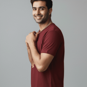 Exclusive Maroon Front Printed Round Neck Half Sleeves for Men