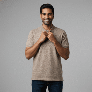 Refined Beige Printed Mens Polo Neck T-Shirt for Men