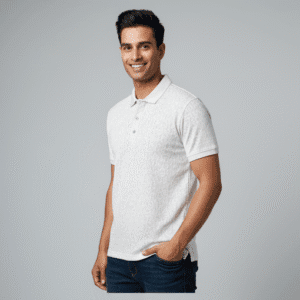 Refined White Printed Mens Polo Neck T-Shirt for Men