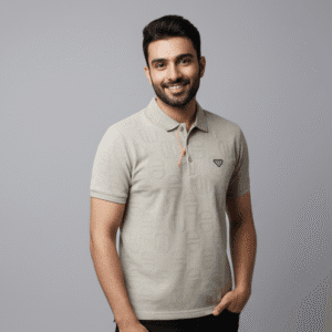 Modern Cream Printed Mens Polo Neck T-Shirt for Men