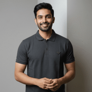 Classic Dark Grey Printed Mens Polo Neck T-Shirt for Men