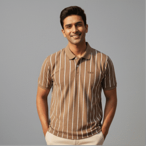 Elegant Brown Lining Mens Polo Neck T-Shirt for Men