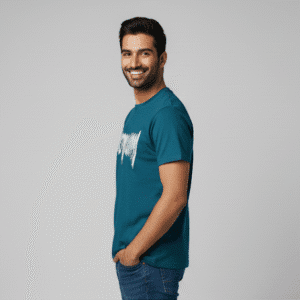 Smart Teal Front Printed Round Neck Half Sleeves for Men