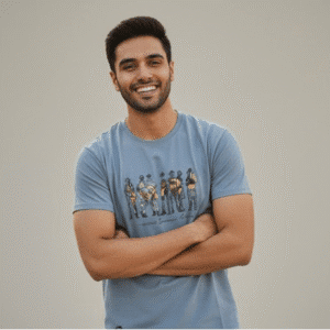 Exclusive Teal Front Printed Round Neck Half Sleeves for Men