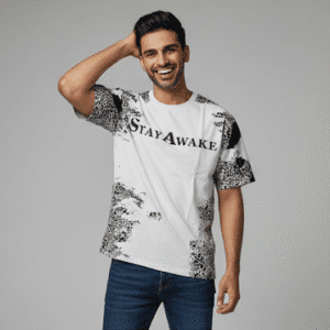 Premium White Pocket Print Round Neck Half Sleeves for Men