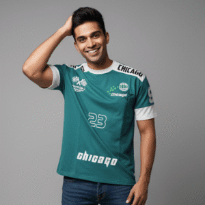 Trendy Teal Pocket Print Round Neck Half Sleeves for Men