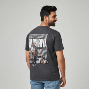 Modern Grey Back Print Round Neck Half Sleeves for Men