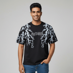 Exclusive Black Printed Round Neck Half Sleeves for Men