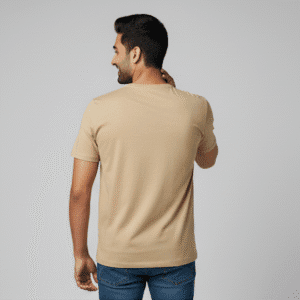 Trendy Beige Plain Round Neck Half Sleeves for Men