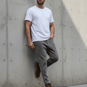 Refined Olive Green Moom Fit Mens Jeans for Men