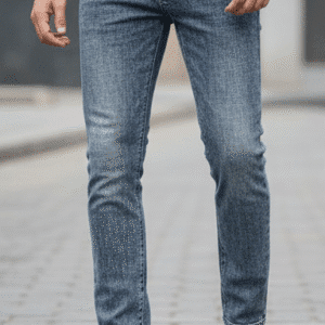 Classic Light Blue Narrow Fit Mens Jeans for Men