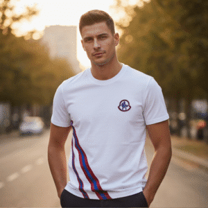 Elegant White Left Side Printed Mens T-Shirt for Men