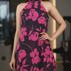 Elegant Pink Printed Short Dress Dress for Women