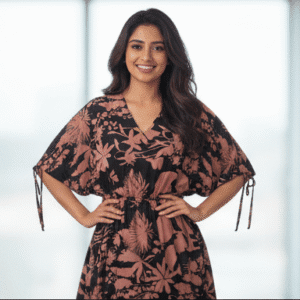 Elegant Brown Printed Short Dress Dress for Women