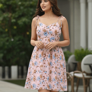 Elegant Beige Floral Printed Dress for Women