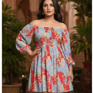 Elegant Red Printed  Short Dress Dress for Women