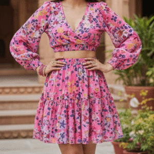 Elegant Pink Printed  Short Dress Dress for Women