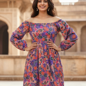 Elegant Purple Printed  Short Dress Dress for Women