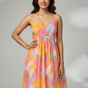 Elegant Peach Printed  Short Dress Dress for Women