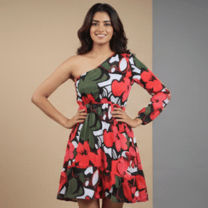 Elegant Red Printed  Short Dress Dress for Women