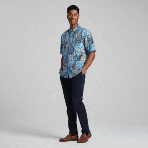 Exclusive Navy Blue Printed Full Sleeves Mens Shirt for Men