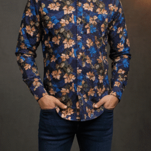 Modern Navy Blue Printed Full Sleeves Mens Shirt for Men