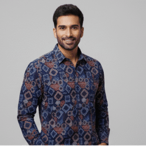 Exclusive Navy Blue Printed Full Sleeves Mens Shirt for Men