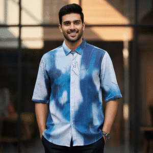 Smart Teal Printed Half Sleeves Mens Shirt for Men