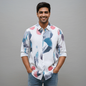 Classic White Printed Half Sleeves Mens Shirt for Men