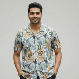 Smart Light Green Printed Half Sleeves Mens Shirt for Men