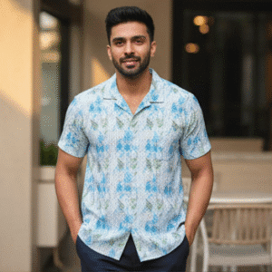 Premium Blue Printed Half Sleeves Mens Shirt for Men