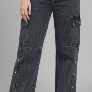Trendy Dark Grey Straight Fit Cargo Jeans for Women