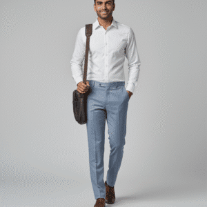 Classic Sky Blue Narrow Fit Mens Formal Pants for Men