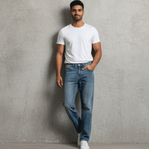 Trendy Faded Blue Satraight Fit Mens Jeans for Men