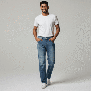 Classic Faded Blue Satraight Fit Mens Jeans for Men