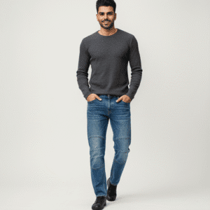 Modern Faded Blue Satraight Fit Mens Jeans for Men