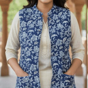 Elegant Blue Full Sleeves Printed Jacket for Women