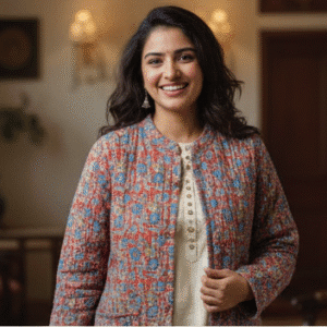 Elegant Red Full Sleeves Printed Jacket for Women