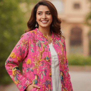 Elegant Light Green Full Sleeves Printed Jacket for Women