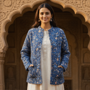 Elegant Blue Full Sleeves Printed Jacket for Women