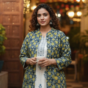 Elegant Navy Blue Full Sleeves Printed Jacket for Women