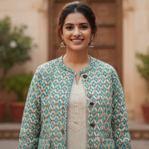 Elegant Light Green Full Sleeves Printed Jacket for Women